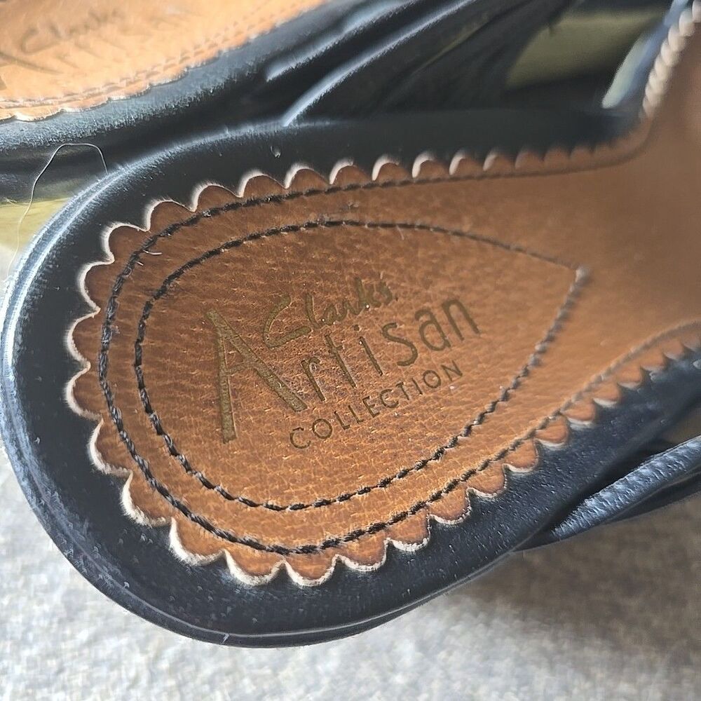Clarks Artisan Black Leather Wedge Strappy Comfort 87116 Womens Size 8 Sandals - Picture 4 of 6